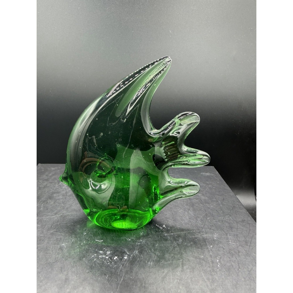 Vintage Art Glass Green Angel Fish Figurine